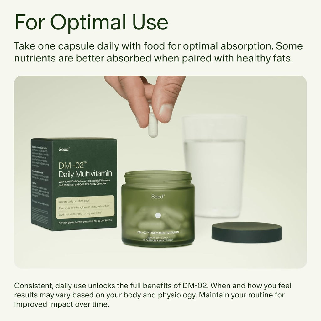 DM-02 Daily Multivitamin - 100% DV Essential Vitamins and Minerals for Women & Men - Helps Fill Daily Nutrient Gaps - Immune, Bone, Hair, Skin & Nails Health - Vegan - 30 Capsules (30-Day Supply)