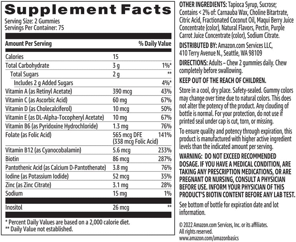 Adult Multivitamin Gummies, Mixed Berry & Cherry, 150 Gummies, 75-Day Supply, Pack of 1 (Previously Solimo)
