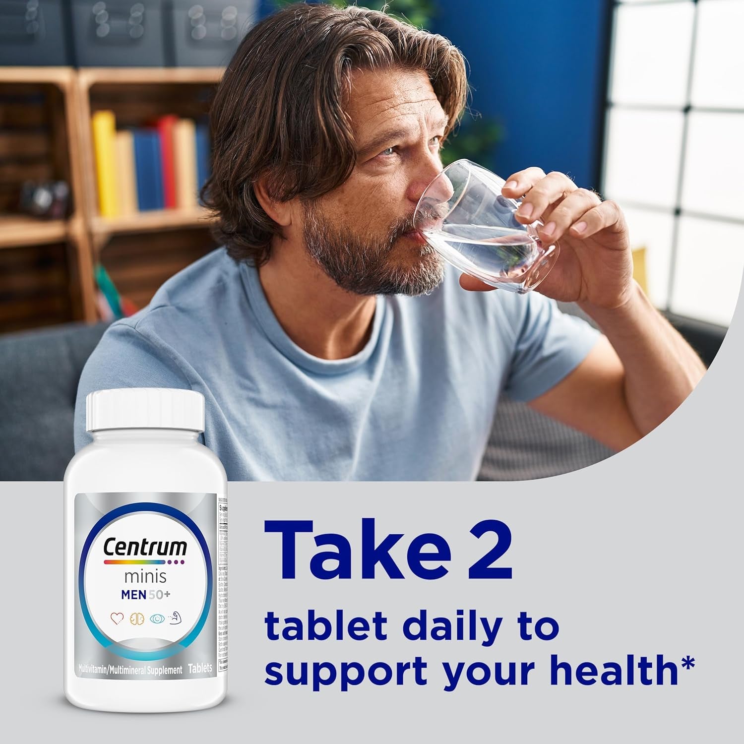 Minis Silver Multivitamin for Men 50 Plus, Multivitamin/Multimineral Supplement, Vitamin D3, B-Vitamins and Zinc, Non-Gmo Ingredients, Supports Memory and Cognition in Older Adults - 280 Ct