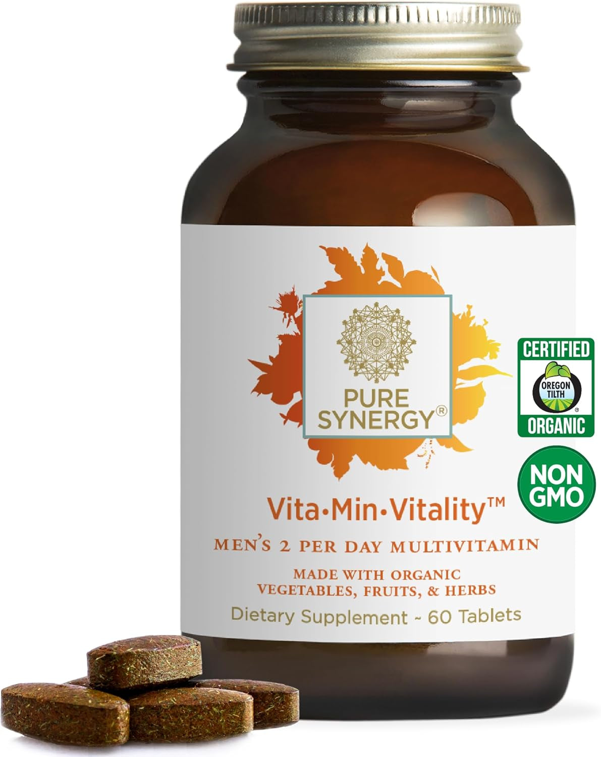 Vita·Min·Vitality | Natural Multivitamin for Men | Men’S Daily Multivitamin Made with Organic Whole Foods | for Energy, Stress, and Immune Support (60 Tablets)