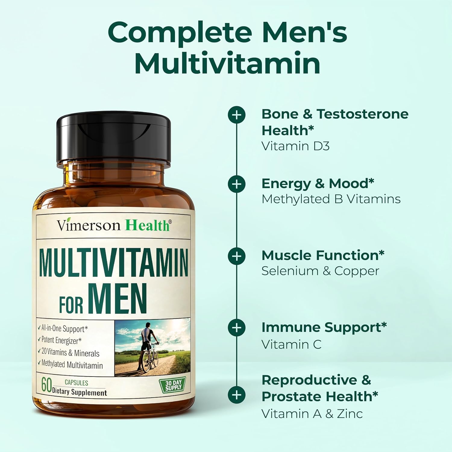Multivitamin for Men – Methylated Mens Multivitamins & Multiminerals Capsules with Vitamin B12, A, D, C, Zinc, Magnesium & More for Complete Daily Support – High Potency Bioavailable Vitamins for Men