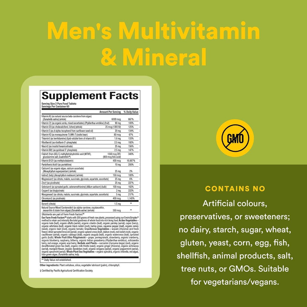 Whole Earth & Sea Men'S Multivitamin & Mineral, 1 Serving Contains Nutrition Equivalent to ½ Lb of Veggies, 120 Tablets