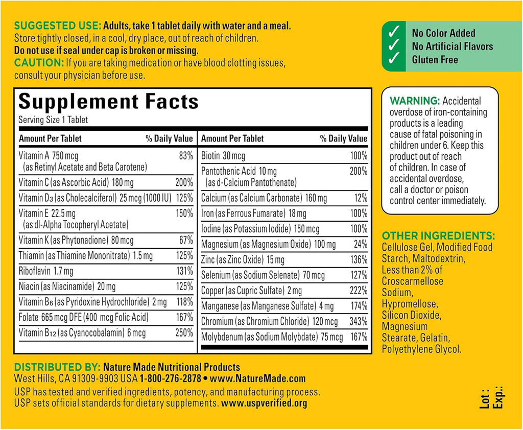 Multivitamin Tablets with Vitamin D3 and Iron, 130 Count for Daily Nutritional Support