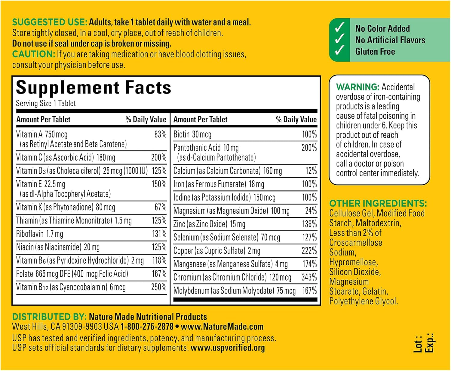 Multivitamin Tablets with Vitamin D3 and Iron, 130 Count for Daily Nutritional Support