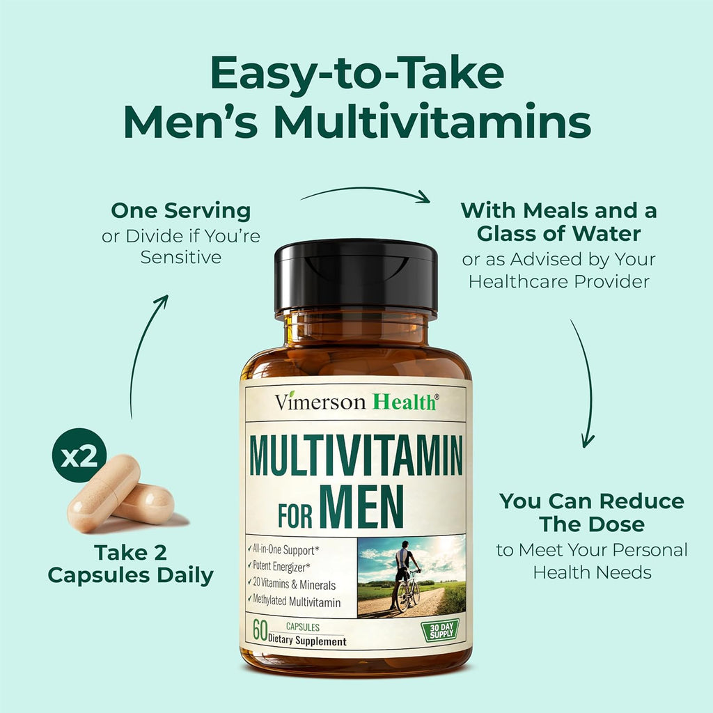 Multivitamin for Men – Methylated Mens Multivitamins & Multiminerals Capsules with Vitamin B12, A, D, C, Zinc, Magnesium & More for Complete Daily Support – High Potency Bioavailable Vitamins for Men