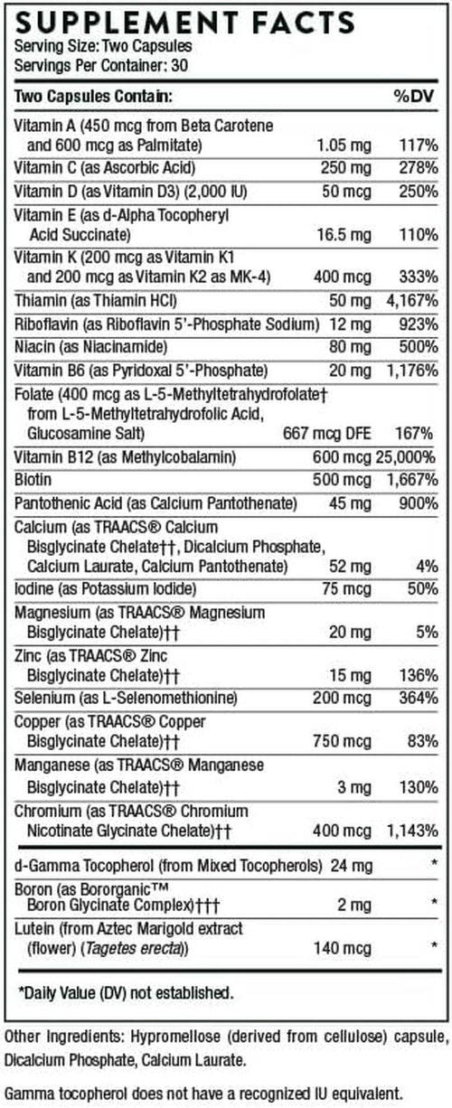- Basic Nutrients 2/Day - Comprehensive Daily Multivitamin with Optimal Bioavailability - Vitamin & Mineral Formula - Gluten, Dairy & Soy-Free - 60 Capsules - 30 Servings