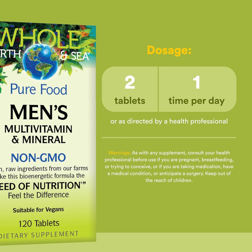 Whole Earth & Sea Men'S Multivitamin & Mineral, 1 Serving Contains Nutrition Equivalent to ½ Lb of Veggies, 120 Tablets