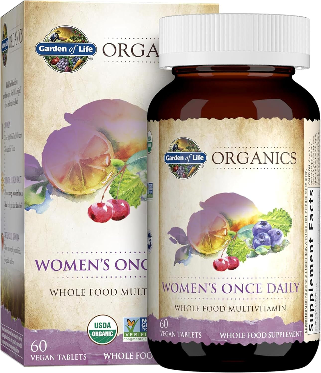 Organics Multivitamin for Women - Women'S Once Daily Multi - Whole Food Multi with Iron, Biotin, Vegan Organic Womens Multivitamin for Health, Energy Hair Skin and Nails, 60 Tablets
