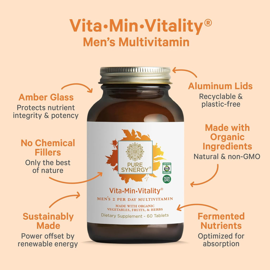 Vita·Min·Vitality | Natural Multivitamin for Men | Men’S Daily Multivitamin Made with Organic Whole Foods | for Energy, Stress, and Immune Support (60 Tablets)
