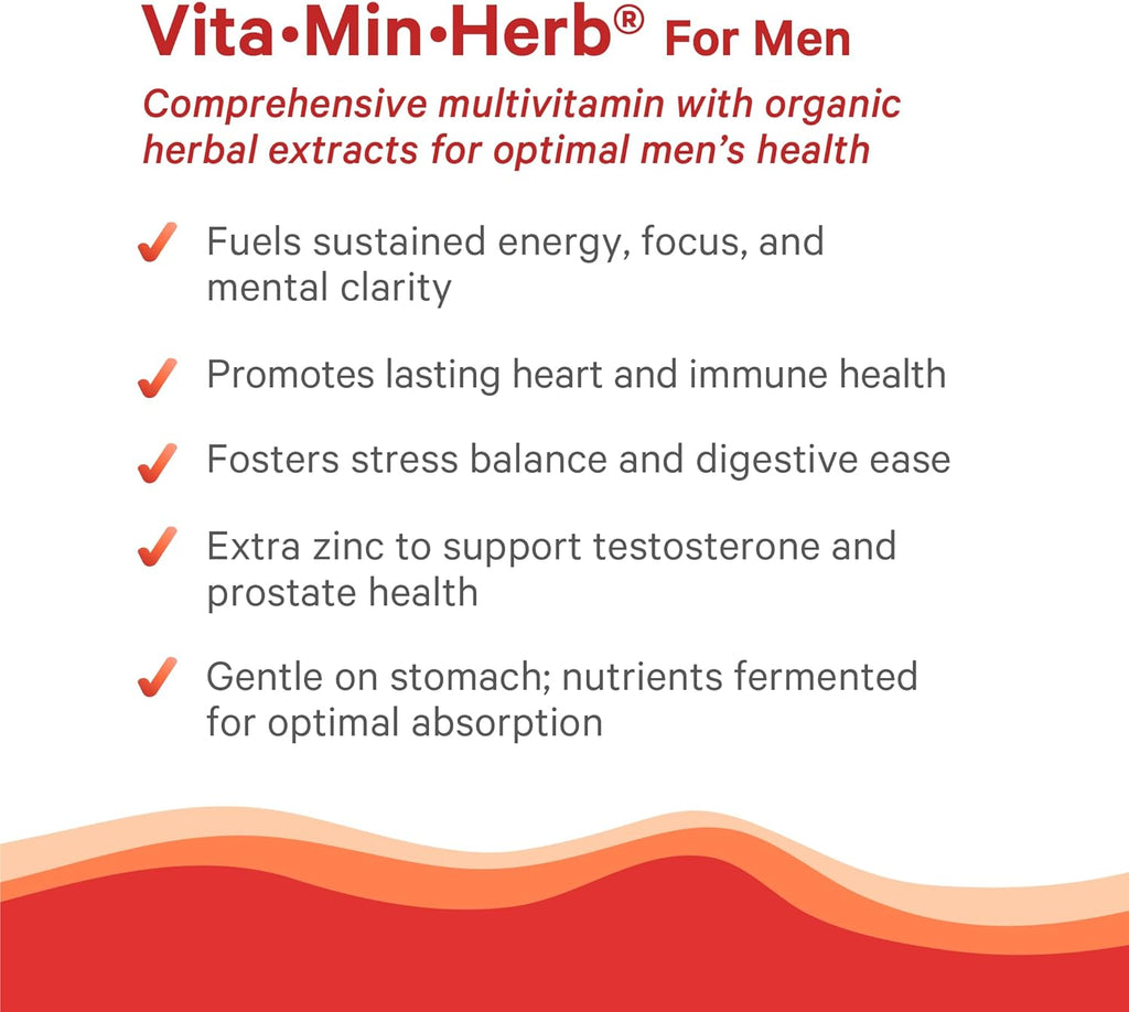 Vita·Min·Herb for Men | Men’S Comprehensive Multivitamin Supplement | Made with Organic Whole Food Non-Gmo Ingredients | Daily Energy & Immune Support (120 Tablets)
