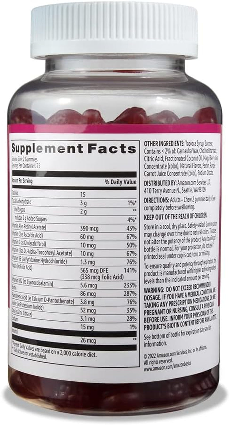 Adult Multivitamin Gummies, Mixed Berry & Cherry, 150 Gummies, 75-Day Supply, Pack of 1 (Previously Solimo)