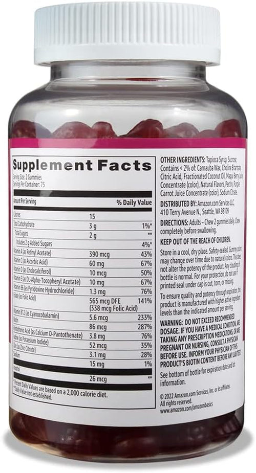 Adult Multivitamin Gummies, Mixed Berry & Cherry, 150 Gummies, 75-Day Supply, Pack of 1 (Previously Solimo)